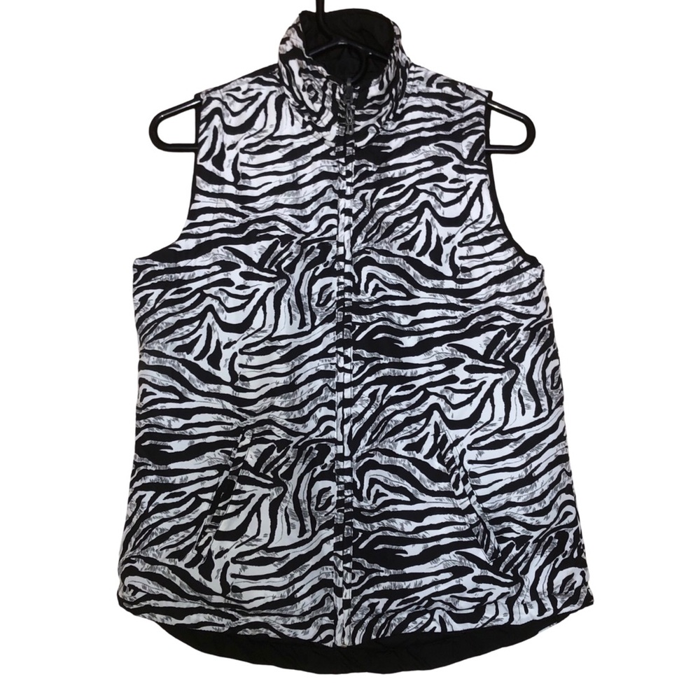 Casual Identity reversible zebra & black  full-zip vest pockets on both sides